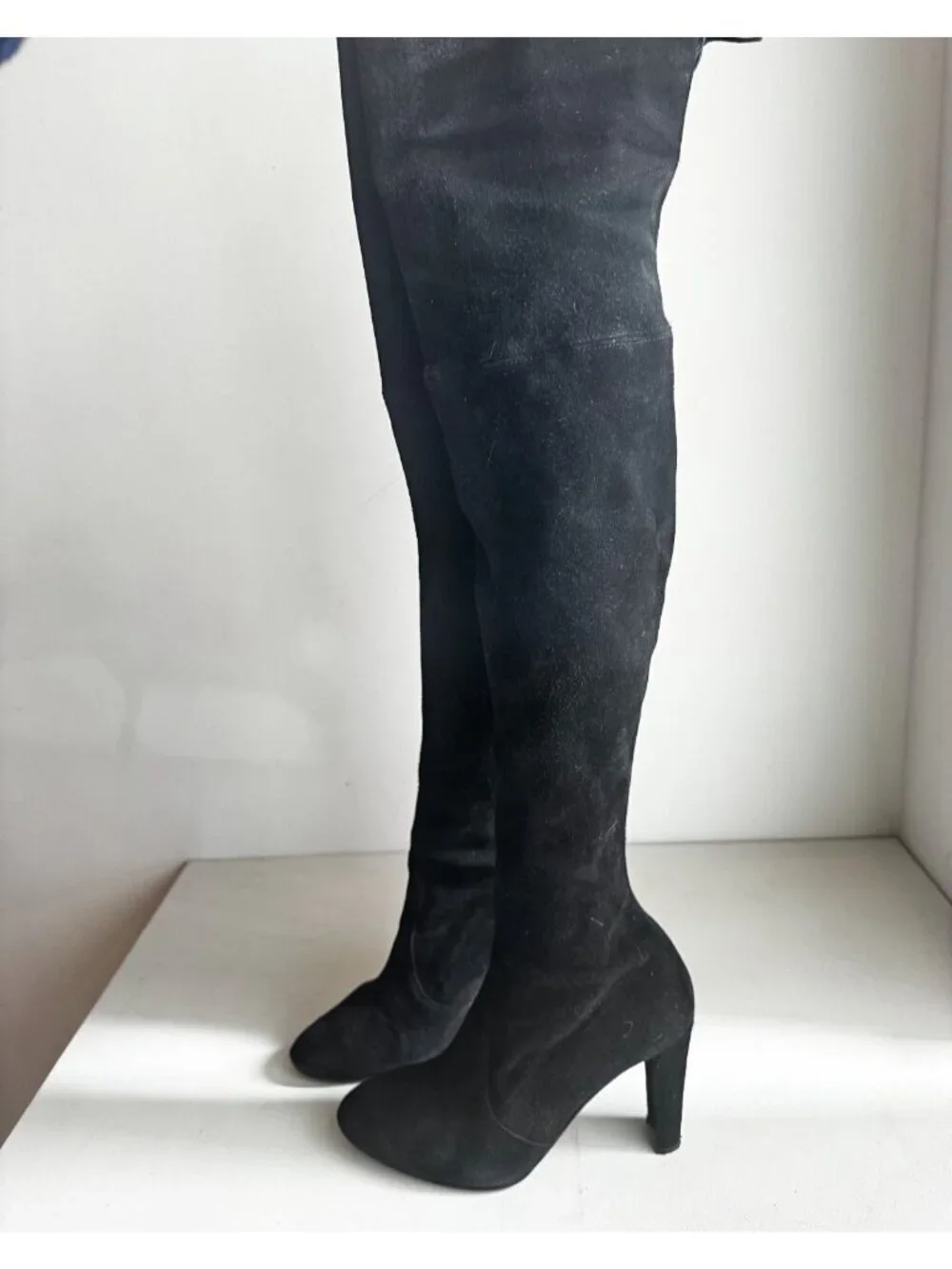 Stuart Weitzman Black Suede Sock Over the Knee Boots